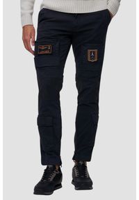 Aeronautica Militare - AERONAUTICA MILITARE Granatowe męskie spodnie Iconic Anti-G, Rozmiar 50. Okazja: na co dzień. Kolor: niebieski. Materiał: elastan, bawełna. Styl: casual