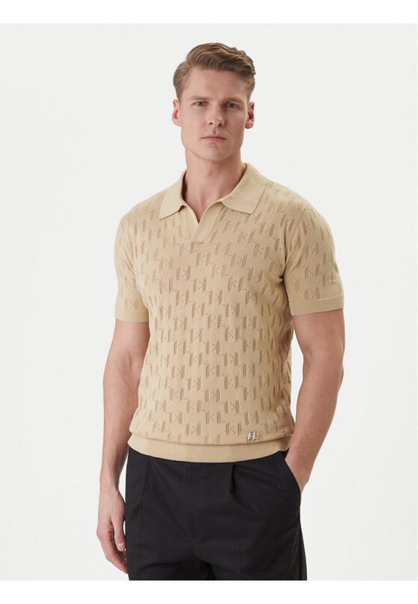 Karl Lagerfeld - KARL LAGERFELD Polo 655005 562301 Beżowy Slim Fit. Typ kołnierza: polo. Kolor: beżowy. Materiał: bawełna