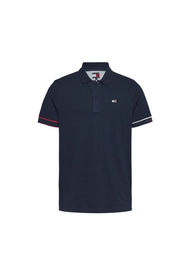 Tommy Jeans Polo Flag Cuff DM0DM21306 Granatowy Slim Fit. Typ kołnierza: polo. Kolor: niebieski. Materiał: bawełna
