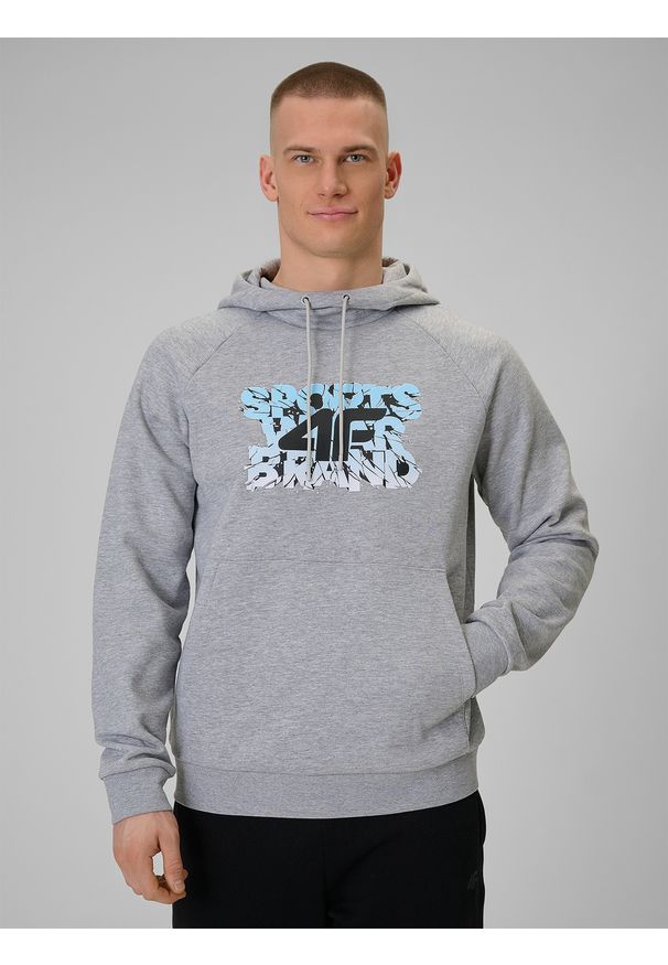 4f - 4F Bluza dresowa nierozpinana z kapturem męska - szara XL. Okazja: na co dzień. Typ kołnierza: kaptur. Kolor: szary. Materiał: dresówka. Styl: casual, klasyczny
