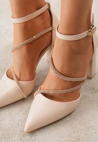 Renee - Beżowe Czółenka VICES na Słupku z Eleganckimi Paseczkami z Cyrkoniami Sirevianna. Zapięcie: pasek. Kolor: beżowy. Materiał: satyna. Obcas: na słupku. Styl: elegancki #3