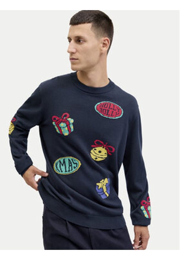 Jack & Jones Sweter Holiday 12287994 Granatowy Relaxed Fit. Kolor: niebieski. Materiał: bawełna