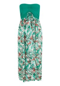 Sukienka plażowa bandeau bonprix zielony miętowy w kwiaty. Okazja: na plażę. Kolor: zielony. Wzór: kwiaty #1
