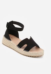 Born2be - Czarne Sandały VICES na Plecionym Koturnie Ozdobione Wycięciami Cirilea. Okazja: na co dzień, na spacer. Zapięcie: sprzączka. Kolor: czarny. Wzór: aplikacja. Sezon: lato. Obcas: na koturnie. Styl: casual, klasyczny, elegancki #8