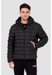 Diesel - DIESEL Czarna pikowana męska kurtka z kapturem W-STONE, Rozmiar 48. Typ kołnierza: kaptur. Kolor: czarny. Materiał: poliester. Długość rękawa: długi rękaw. Długość: długie. Styl: elegancki #1