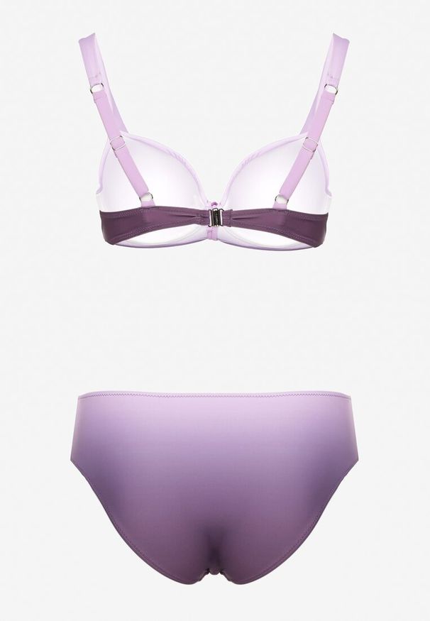 Born2be - Jasnofioletowe Bikini Majtki Figi i Biustonosz z Ozdobnym Marszczeniem Linaronia. Kolekcja: plus size. Kolor: fioletowy. Wzór: haft