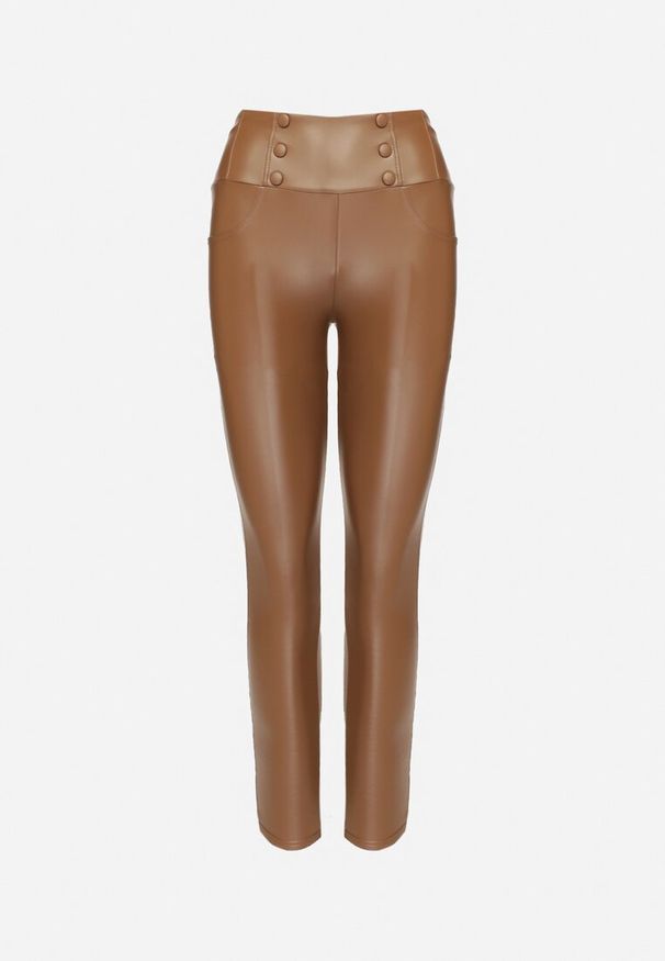 Born2be - Brązowe Legginsy z Ekoskóry Ocieplane z Efektem Push-Up Labrisa. Okazja: na co dzień. Stan: podwyższony. Kolor: brązowy. Materiał: materiał. Styl: casual, elegancki