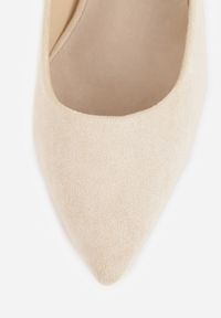 Born2be - Beżowe Czółenka na Obcasie ze Skórzaną Wkładką i Metaliczną Wstawką Rasmone. Zapięcie: pasek. Kolor: beżowy. Materiał: skóra. Obcas: na obcasie. Styl: klasyczny. Wysokość obcasa: średni #7