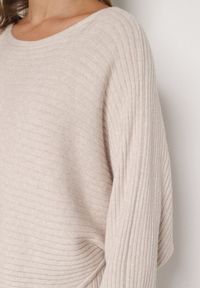 Born2be - Ciemnobeżowy Dzianinowy Komplet Prążkowany Sukienka i Sweter o Kroju Nietoperz Wederela. Kolor: beżowy. Materiał: prążkowany, dzianina #4