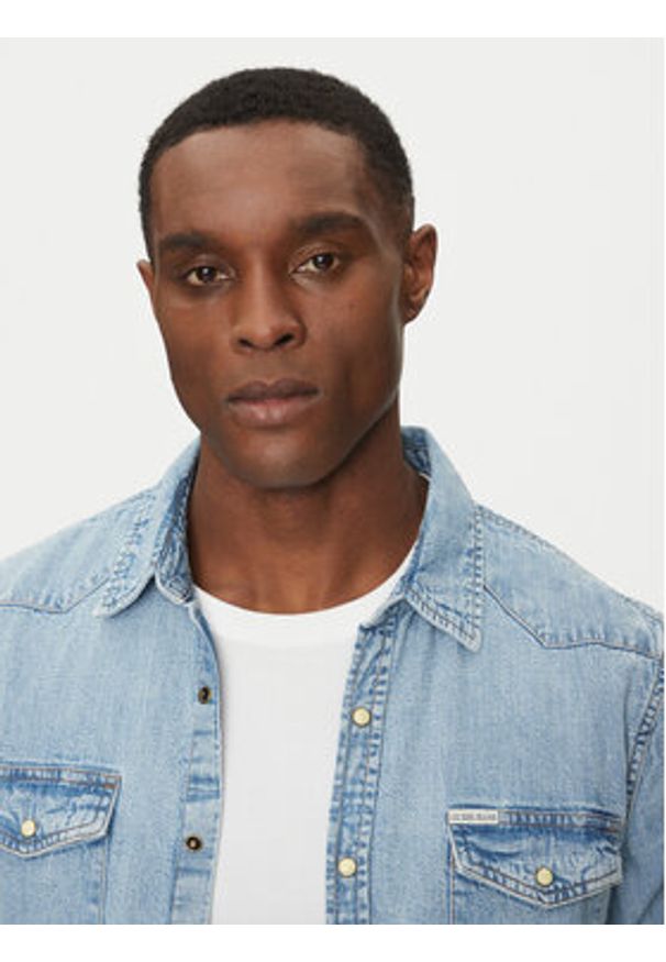 Guess Jeans Koszula M5RH55 D5M82 Niebieski Regular Fit. Kolor: niebieski. Materiał: bawełna