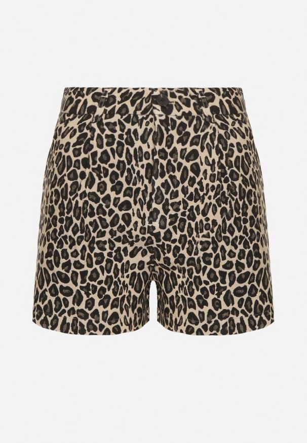 Born2be - Panterkowe Szorty o Klasycznym Kroju z Wysokim Stanem Amereia. Okazja: na co dzień. Stan: podwyższony. Materiał: koronka. Długość: krótkie. Wzór: motyw zwierzęcy. Sezon: lato. Styl: klasyczny