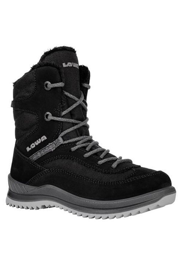 Buty trekkingowe dla dzieci Lowa Ella High Gtx. Wysokość cholewki: za kostkę. Zapięcie: sznurówki. Kolor: czarny. Materiał: materiał, syntetyk, tkanina. Szerokość cholewki: normalna