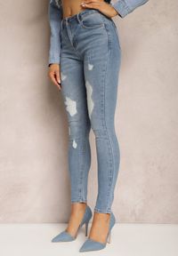 Renee - Niebieskie Jeansy Skinny High Waist z Przedarciami Gracenitta. Okazja: na co dzień. Stan: podwyższony. Kolor: niebieski. Styl: casual #5