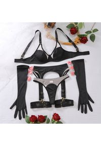 Intica - Komplet bielizny z rękawiczkami elegancki z regulowanymi ramiączkami Czeslawa. Kolor: czarny. Materiał: materiał #1