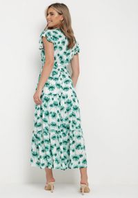 Born2be - Zielona Wiskozowa Maxi Sukienka z Kopertowym Dekoltem z Gumką w Pasie i Falbankami Ayzley. Typ kołnierza: kołnierz z falbankami. Kolor: zielony. Materiał: wiskoza. Wzór: aplikacja. Typ sukienki: kopertowe. Długość: maxi #2