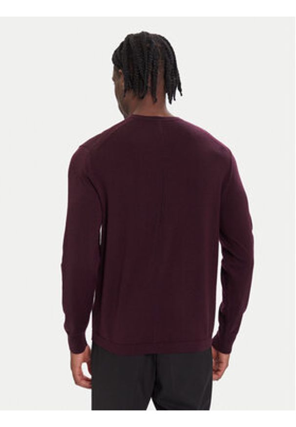 Calvin Klein Sweter LV04LB305G Bordowy Regular Fit. Kolor: czerwony. Materiał: wełna