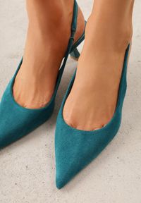 Born2be - Zielone Czółenka z Odkrytą Piętą VICES na Obcasie Kaczuszka Anatema. Okazja: na co dzień. Kolor: zielony. Materiał: zamsz, jeans. Obcas: na obcasie. Styl: casual, elegancki. Wysokość obcasa: średni #6