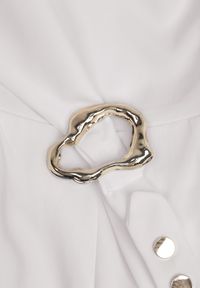 Renee - Biały Kombinezon Elegancki z Długimi Nogawkami z Paskiem i Elegancką Klamrą Laliore. Kolor: biały. Długość: długie. Styl: elegancki #6