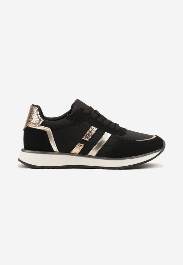 Renee - Czarne Sneakersy z Metalicznym Wzorem Alusa. Okazja: na co dzień. Nosek buta: okrągły. Kolor: czarny. Materiał: jeans. Wzór: aplikacja