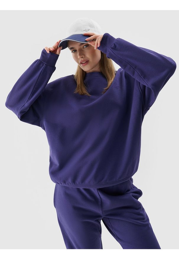 4f - 4F Bluza dresowa nierozpinana bez kaptura uniseks - granatowa XXL. Okazja: na co dzień. Typ kołnierza: bez kaptura. Kolor: niebieski. Materiał: dresówka. Wzór: gładki, ze splotem. Styl: sportowy, casual