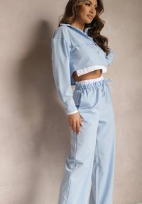 Renee - Niebieski Komplet Utility z Krótką Koszulą i Szerokimi Spodniami z Gumką w Talii Ondina. Kolor: niebieski #3