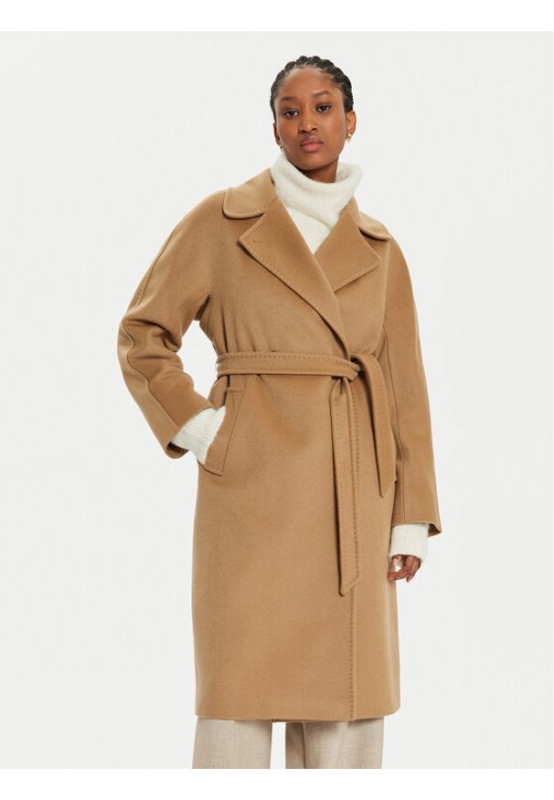 Weekend Max Mara Płaszcz wełniany Cascia 2425016082 Beżowy Regular Fit. Kolor: beżowy. Materiał: kaszmir