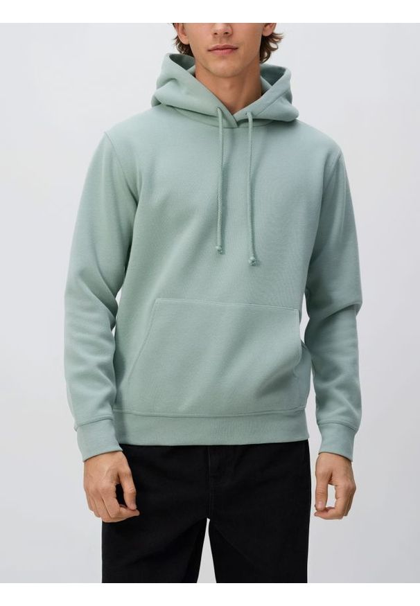Reserved - Bluza z kapturem - jasnozielony. Typ kołnierza: kaptur. Kolor: zielony. Materiał: dzianina, bawełna