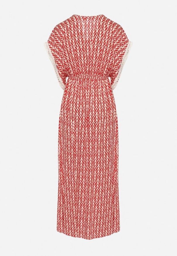 Born2be - Czerwona Bawełniana Sukienka Rozkloszowana z Koronkowymi Wstawkami Laniwena. Kolor: czerwony. Materiał: bawełna, koronka. Sezon: lato