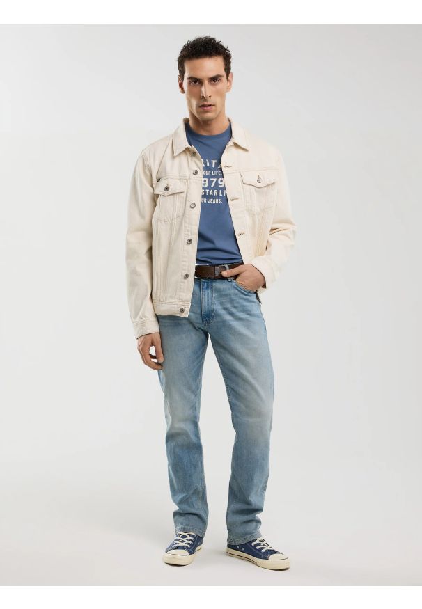 Big-Star - Koszulka męska z nadrukiem niebieska Serter 402. Okazja: na co dzień. Kolor: niebieski. Materiał: bawełna, dzianina. Wzór: nadruk. Styl: casual, klasyczny