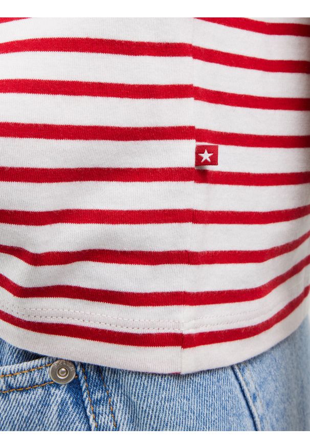Big-Star - Koszulka damska w paski biało-czerwona Aleksa 603. Okazja: na co dzień. Kolor: czerwony. Materiał: dzianina, bawełna, jeans, żakard. Wzór: paski. Styl: casual