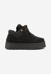 Born2be - Czarne Sznurowane Sneakersy Śniegowce na Grubej Podeszwie Vamitte. Okazja: na co dzień, na spacer. Kolor: czarny. Materiał: jeans, futro. Sport: turystyka piesza #5