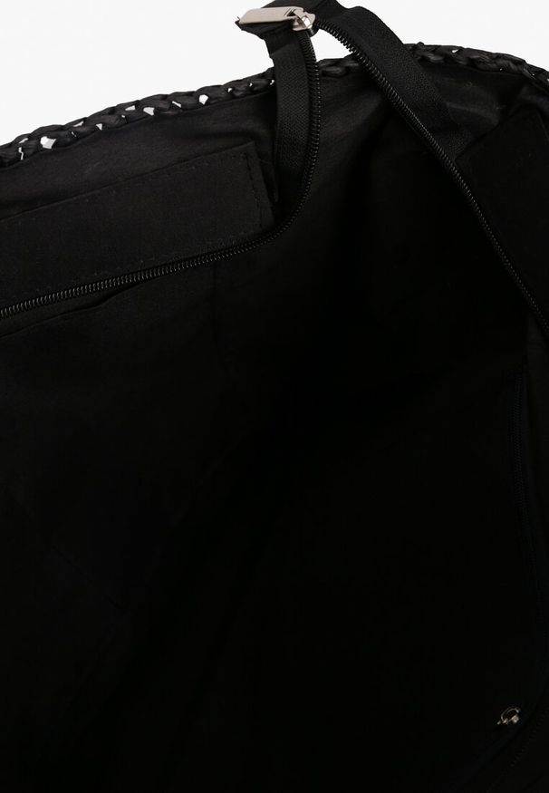 Born2be - Czarno-Beżowa Torebka z Plecionki na Cienkich Rączkach Saspia. Kolor: czarny. Sezon: lato. Styl: klasyczny, elegancki, casual