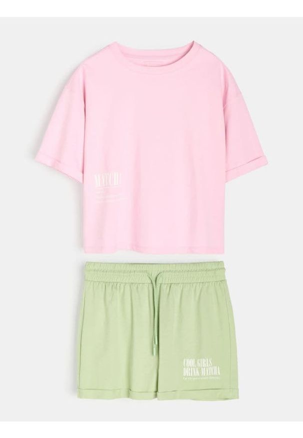 Sinsay - Bawełniana piżama dwuczęściowa - różowy. Kolor: różowy. Materiał: bawełna