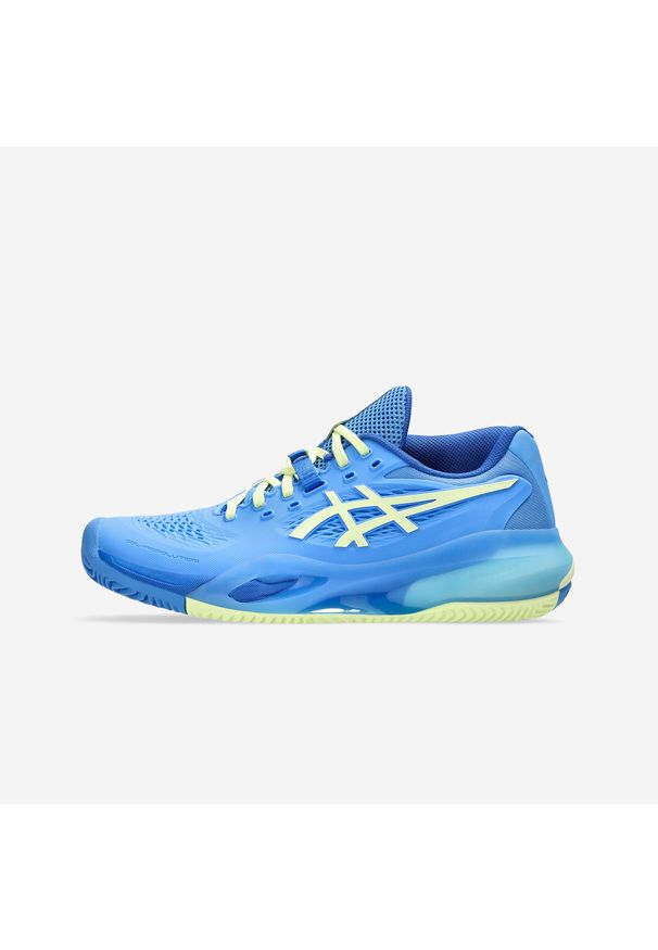 Asics - Buty tenisowe damskie ASICS Gel Resolution X na korty ziemne. Kolor: żółty, wielokolorowy, niebieski. Materiał: kauczuk. Szerokość cholewki: normalna. Sport: tenis