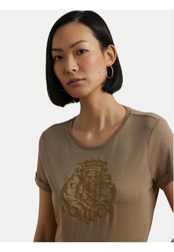 Lauren Ralph Lauren - LAUREN RALPH LAUREN T-Shirt 200963905002 Beżowy Relaxed Fit. Kolor: beżowy. Materiał: bawełna
