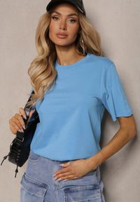 Renee - Jasnoniebieska Koszulka T-shirt Bawełniany o Klasycznym Fasonie Wasella. Okazja: na co dzień. Kolor: niebieski. Materiał: bawełna. Styl: klasyczny