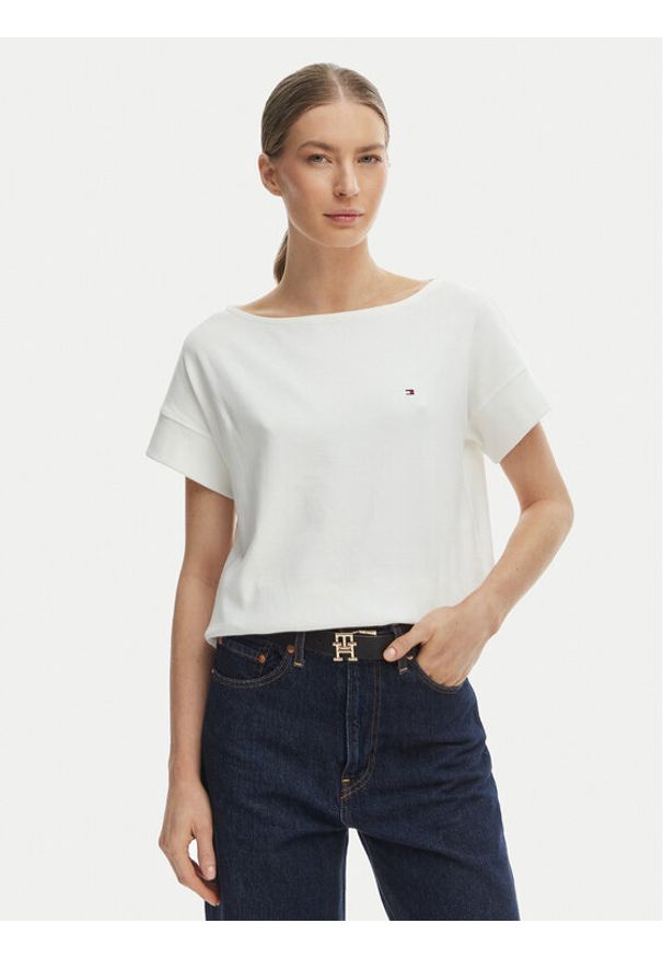 TOMMY HILFIGER - Tommy Hilfiger T-Shirt WW0WW49723 Écru Loose Fit. Kolor: kremowy. Materiał: bawełna