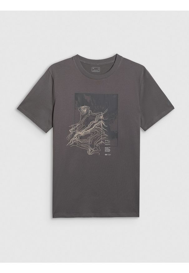 4f - 4F T-shirt regular z nadrukiem męski - szary L. Okazja: na co dzień. Kolor: szary. Materiał: dzianina, bawełna, materiał. Wzór: nadruk. Styl: casual