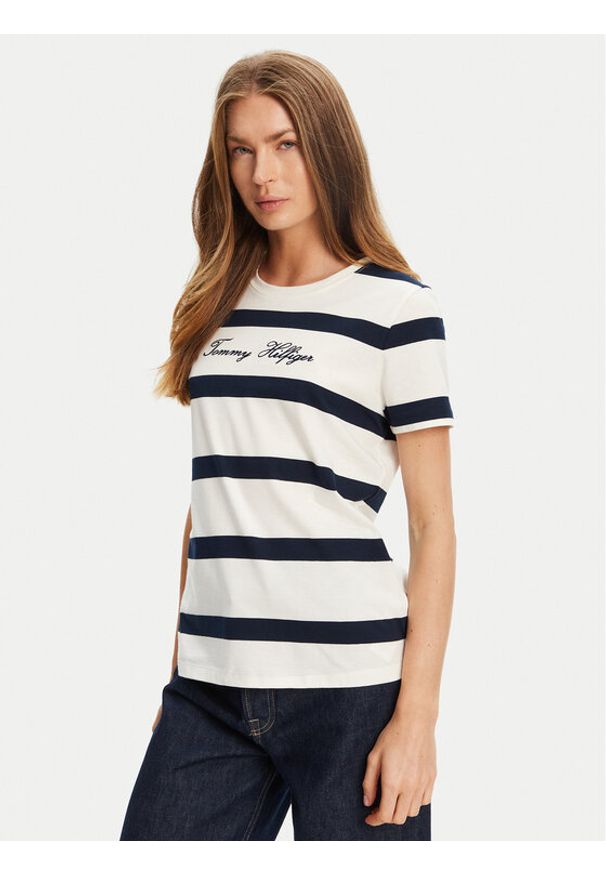 TOMMY HILFIGER - Tommy Hilfiger T-Shirt Script WW0WW45746 Écru Regular Fit. Materiał: bawełna