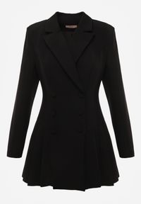 Renee - Czarna Rozkloszowana Sukienka Marynarka VICES z Usztywnianymi Ramionami Ilarita. Kolor: czarny. Materiał: tkanina. Wzór: gładki. Typ sukienki: kopertowe, trapezowe. Styl: elegancki #5