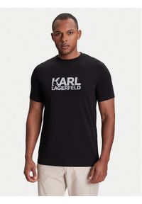 Karl Lagerfeld - KARL LAGERFELD T-Shirt 755087 553235 Czarny Regular Fit. Typ kołnierza: dekolt w karo. Kolor: czarny. Materiał: bawełna