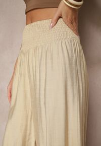 Renee - Beżowe Spodnie z Wiskozą o Szerokim Kroju High Waist Orrana. Okazja: na co dzień. Stan: podwyższony. Kolor: beżowy. Materiał: wiskoza. Styl: elegancki, casual #3