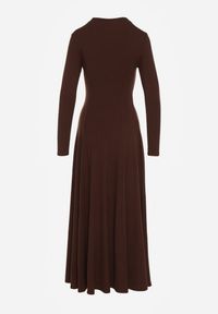 Renee - Brązowa Rozkloszowana Sukienka z Bawełny Tusmala. Okazja: na co dzień. Kolor: brązowy. Materiał: bawełna. Typ sukienki: proste. Styl: casual, elegancki #2