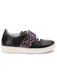 Czarne Sneakersy Simen Damskie Modne Półbuty. Zapięcie: pasek. Kolor: czarny. Materiał: skóra #4