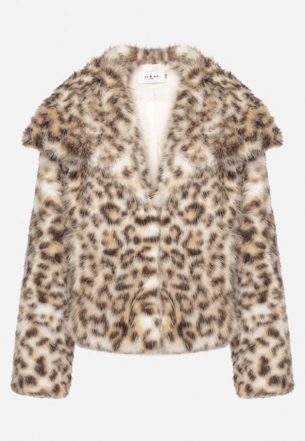 Born2be - Brązowa Kurtka Futrzana w Panterkę z Szerokim Kołnierzem Nalindraea. Okazja: na co dzień. Kolor: brązowy. Materiał: futro. Wzór: motyw zwierzęcy. Styl: klasyczny, casual, elegancki