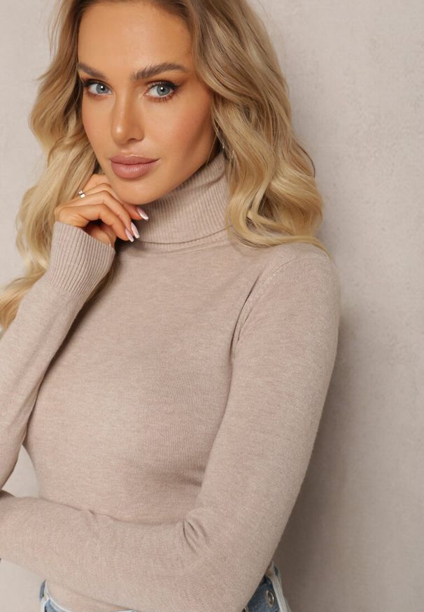 Renee - Szary Sweter z Golfem o Klasycznym Dopasowanym Fasonie Buranda. Typ kołnierza: golf. Kolor: szary. Materiał: dzianina, tkanina. Długość rękawa: długi rękaw. Długość: długie. Styl: klasyczny