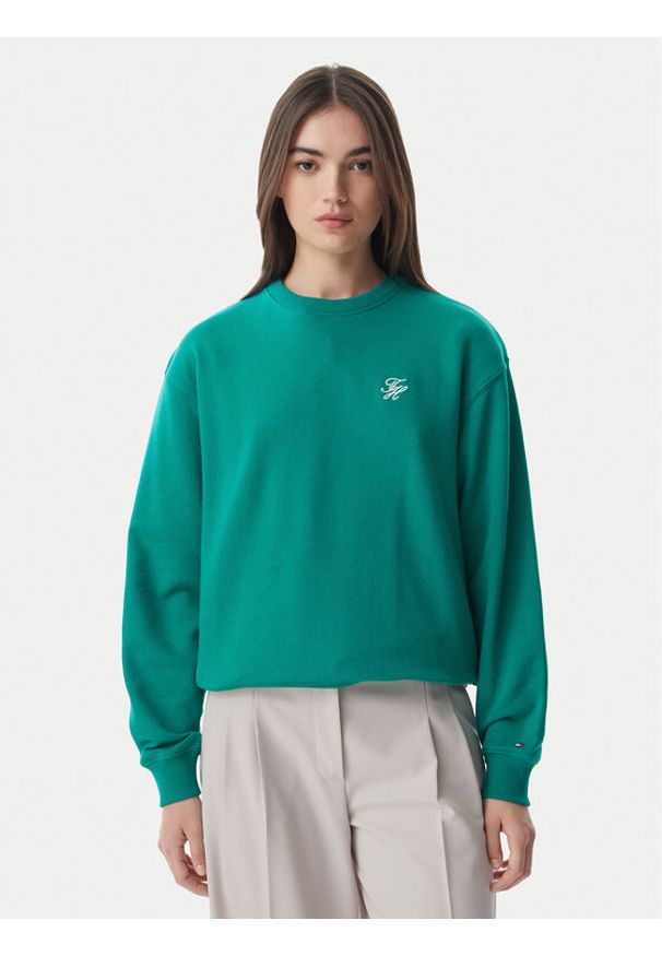 TOMMY HILFIGER - Tommy Hilfiger Bluza Logo Embroidery WW0WW48724 Zielony Regular Fit. Kolor: zielony. Materiał: bawełna