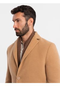 Ombre Clothing - Jednorzędowy długi męski płaszcz w stylu garniturowym – jasnobrązowy V3 - Rozmiar: XXL. Kolor: brązowy. Materiał: tkanina, poliester, materiał. Długość: długie. Wzór: jednolity. Styl: elegancki #3