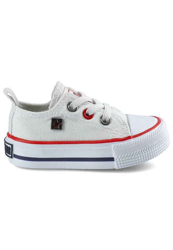 Big-Star - Białe Trampki Big Star Dziecięce Wsuwane Buty. Zapięcie: bez zapięcia. Kolor: biały. Materiał: materiał, guma. Szerokość cholewki: normalna. Wzór: aplikacja. Styl: młodzieżowy