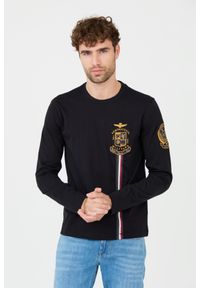 Aeronautica Militare - AERONAUTICA MILITARE Czarny męski longsleeve bawełniany, Rozmiar L. Kolor: czarny. Materiał: bawełna. Długość rękawa: długi rękaw